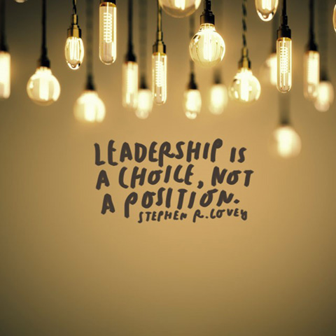Image of hanging light bulbs with the quote: Leadership is a choice, not a position. - Stephen R. Covey