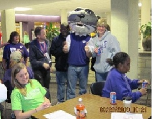 Photo of Kansas State University’s Willie the Wildcat visiting Project EXCELL students